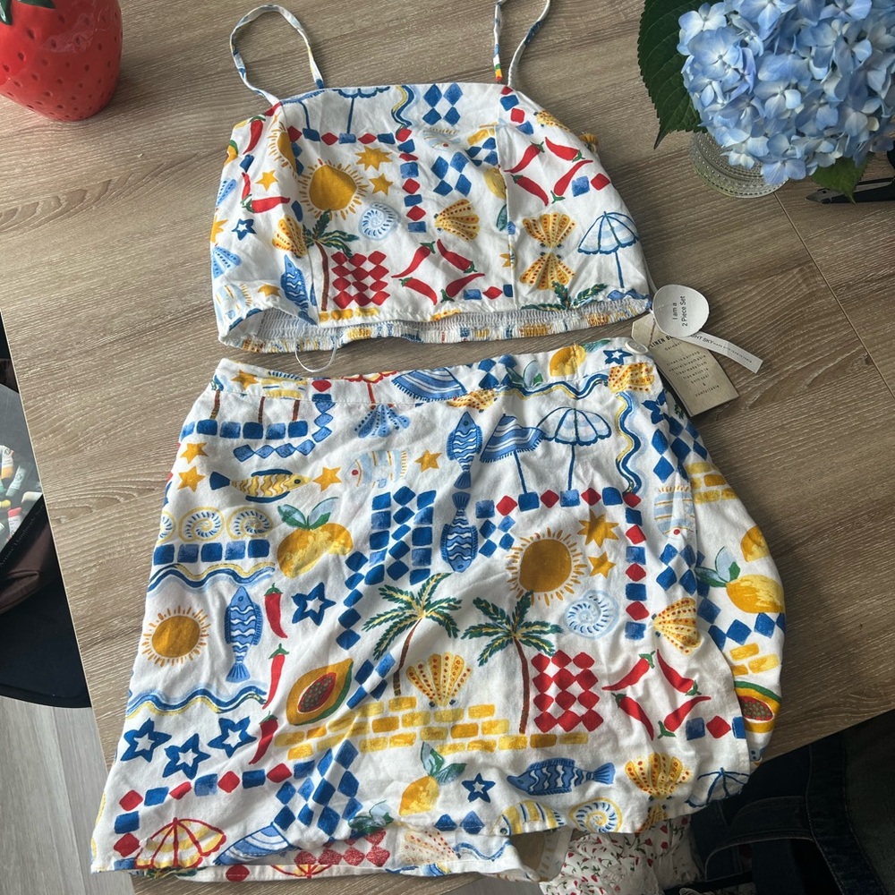Tropical Print Two-Piece Skirt Set